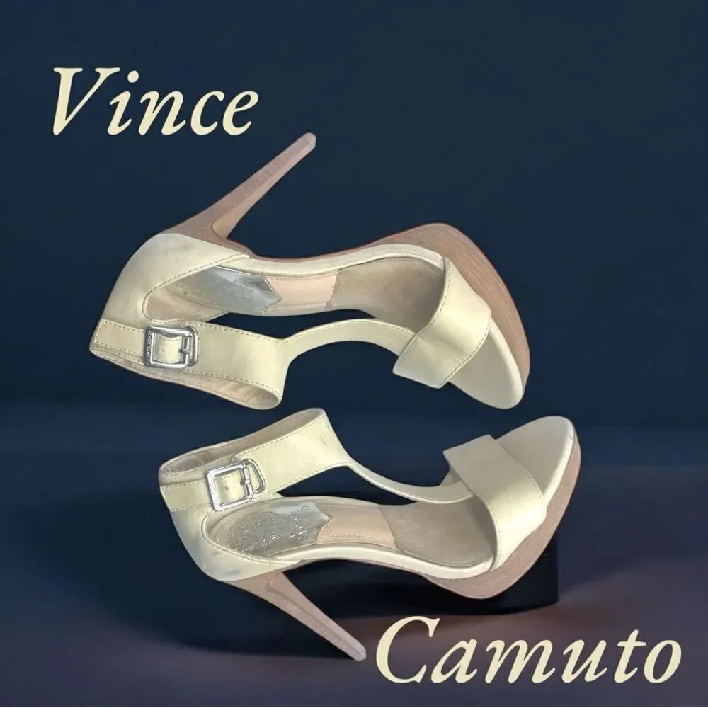 Vince Camuto Cream Stiletto Heels l Buckle Design l Silver Hardware l 5.5 l EUC